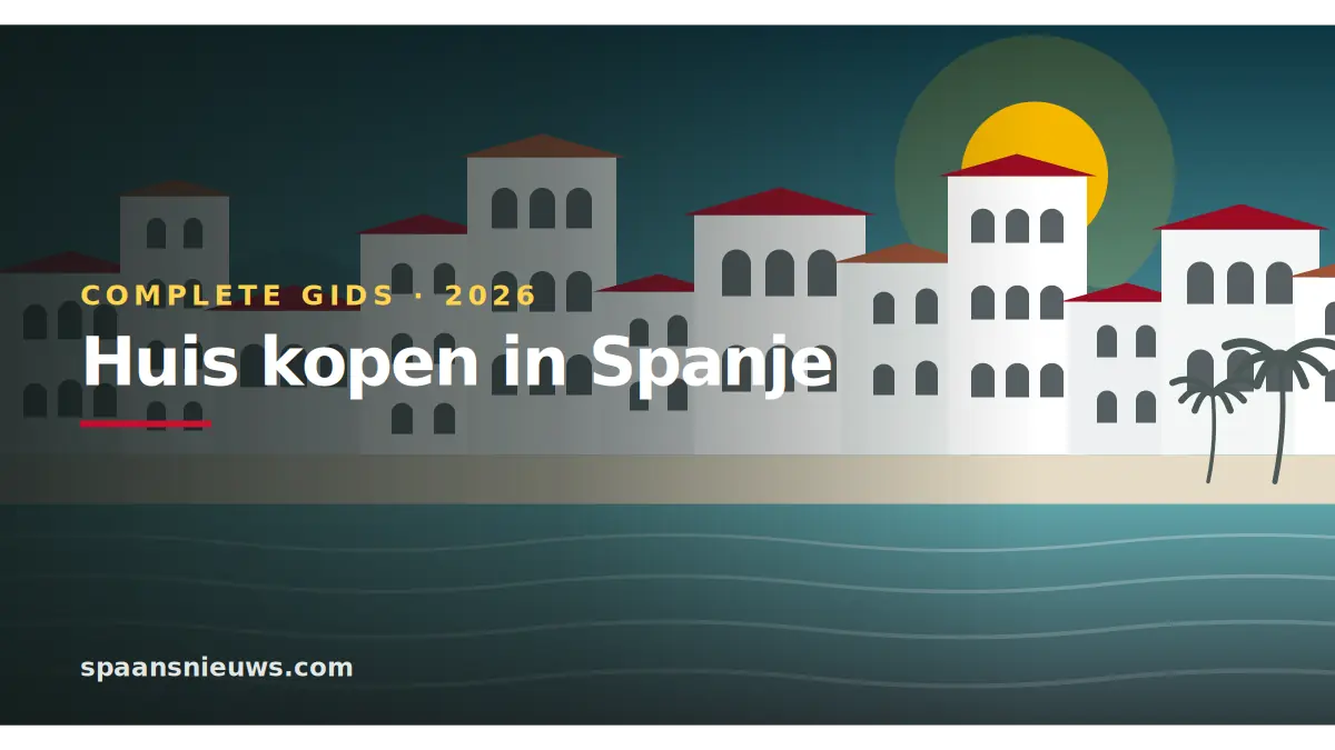 Illustratie van een Spaanse kustplaats met witgekalkte huizen aan zee